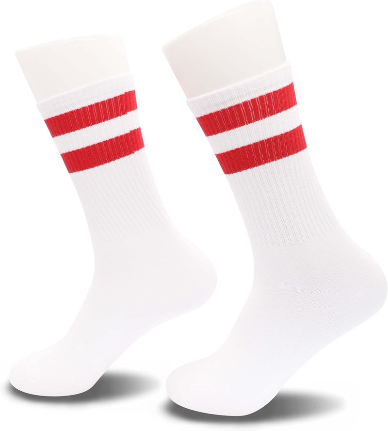 vohiro Classic Striped Tube Socks, Back To School Gifts, Soft Cotton Retro Tube Socks For Men, Women& Teens, 1 Pairs, White/Red - Christmas Graduation Fathers Day Cotton Gift For For Men, Women, Teens. (150) - Image 1